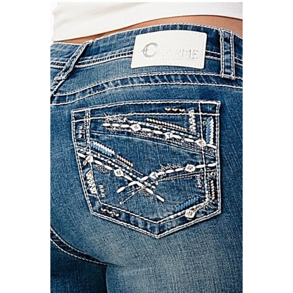 Charme by Grace in LA Jeans Women's Aztec Embroidered Bootcut Stretch Jeans
